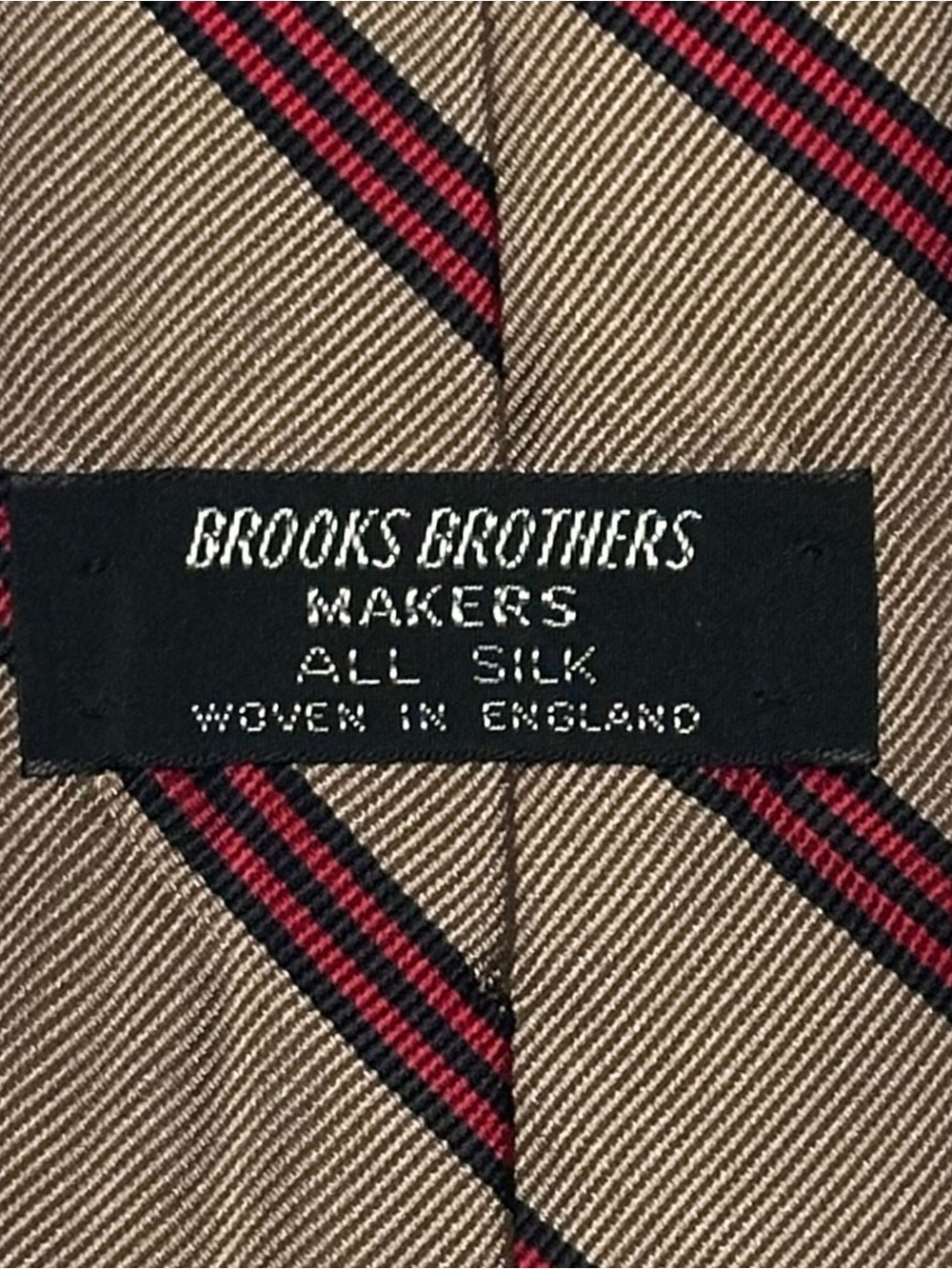 Vintage Brooks Brothers Makers Silk Tie Tan Navy Red Repp Stripe Woven England